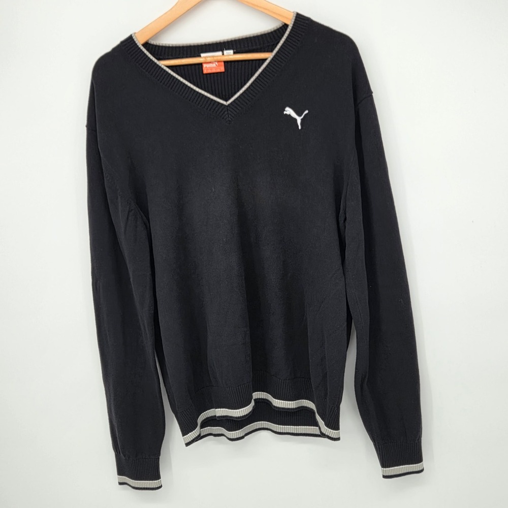 Cobra Puma Golf Mens Black V-Neck Cotton Knit Sweater Pullover 563727 Size M